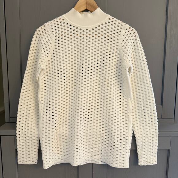Sandro Paris Cream Cutout Mesh Sweater Mock Neck Long Sleeve (XS/S Estimate) - Picture 1 of 8